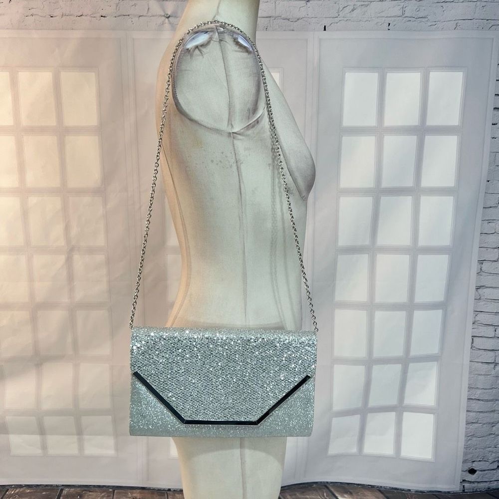 silver sparkly envelope dressy shoulder bag purse